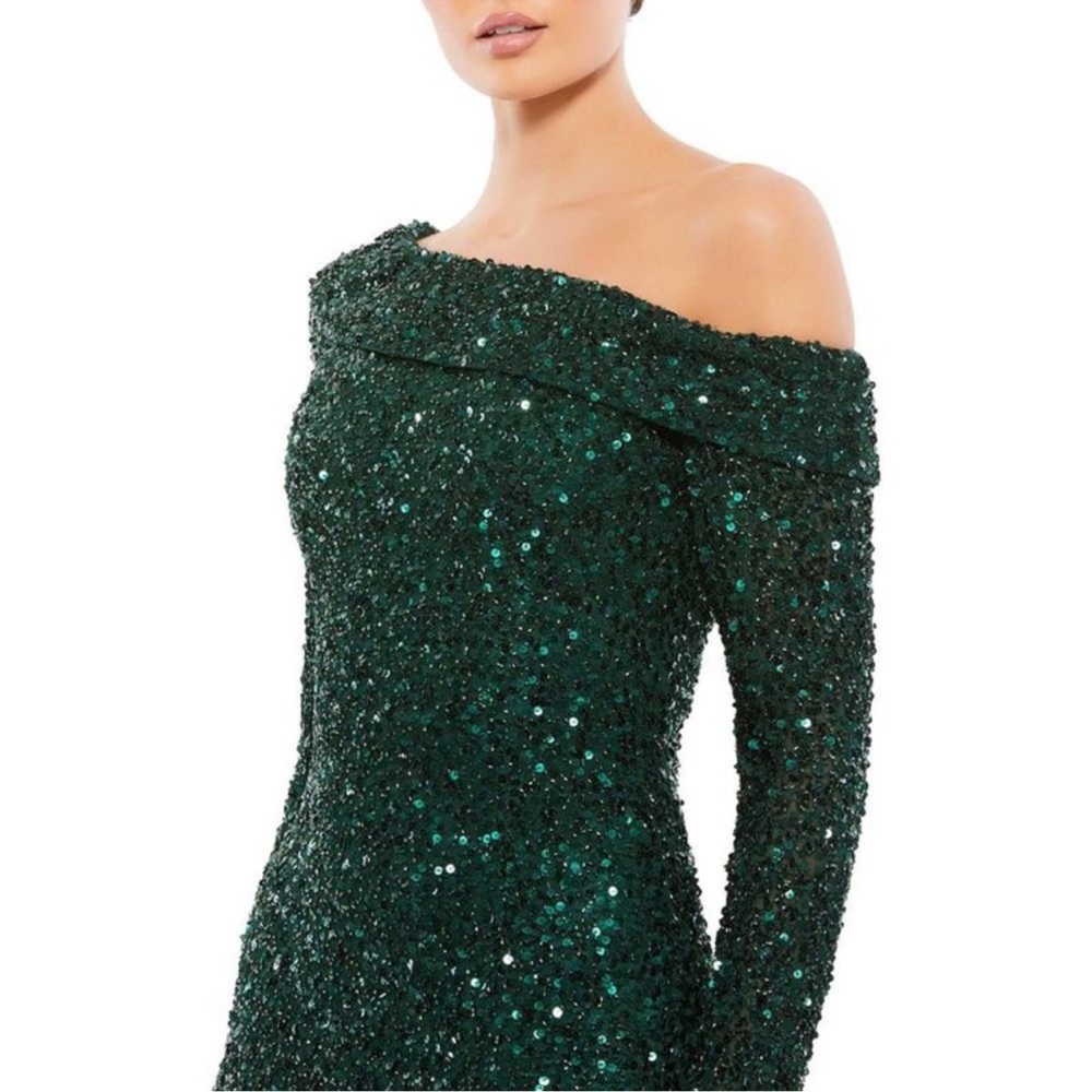 NWOT Mac Duggal Womens Green Sequined Maxi Special Occasion Evening Dress